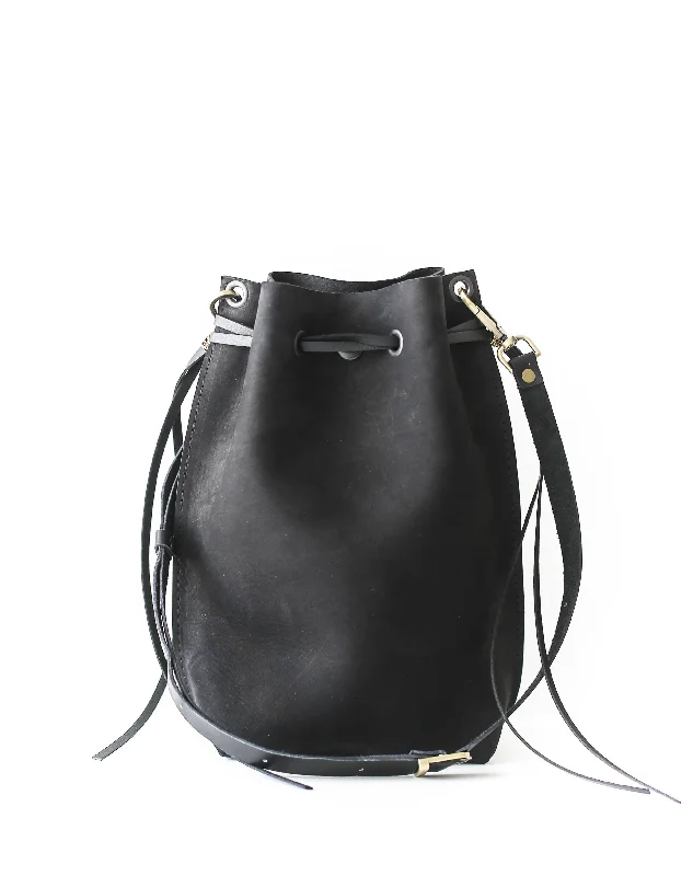 Women's Genuine Leather Bucket Bag in Chestnut Brown with Gold - Tone Hardware for a Sophisticated Look Black Nubuck Bucket Bag w/Drawstrings Women's Genuine Leather Bucket Bag in Chestnut Brown with Gold - Tone Hardware for a Sophisticated Look Black Nubuck Bucket Bag w/Drawstrings
