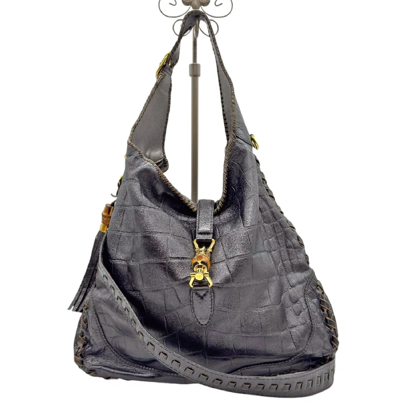 Bucket Bag with Embossed Animal Print in Tan for a Wild and Stylish Statement GUCCI Jackie Mock-Croc Leather Hobo/Shoulder Bag - Brown Bucket Bag with Embossed Animal Print in Tan for a Wild and Stylish Statement GUCCI Jackie Mock-Croc Leather Hobo/Shoulder Bag - Brown